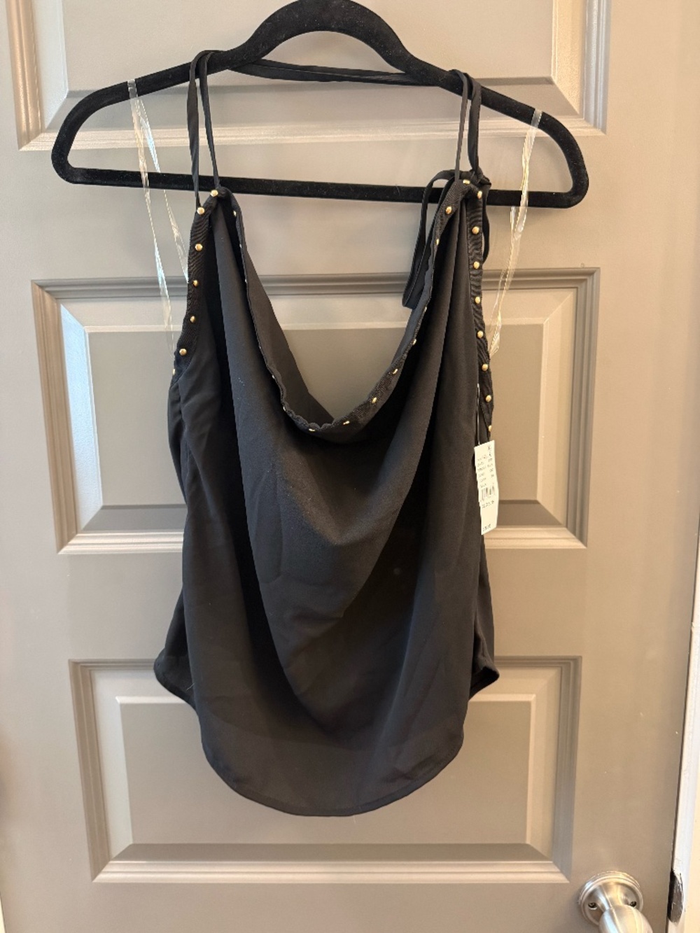 NWT Black Cowl Neck Top | Stud Detail | Crisscross Back